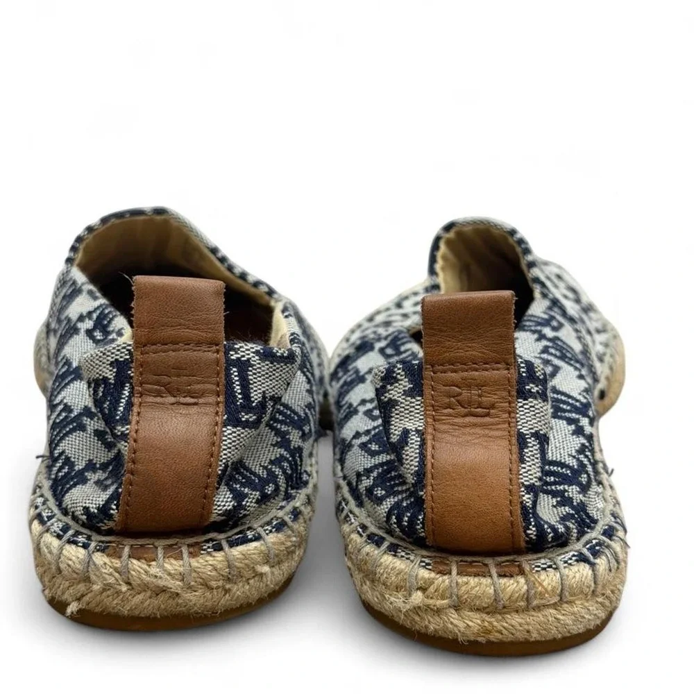 Lauren Ralph Lauren Cameryn II Monogram Jacquard Espadrilles Navy Cream 9.5